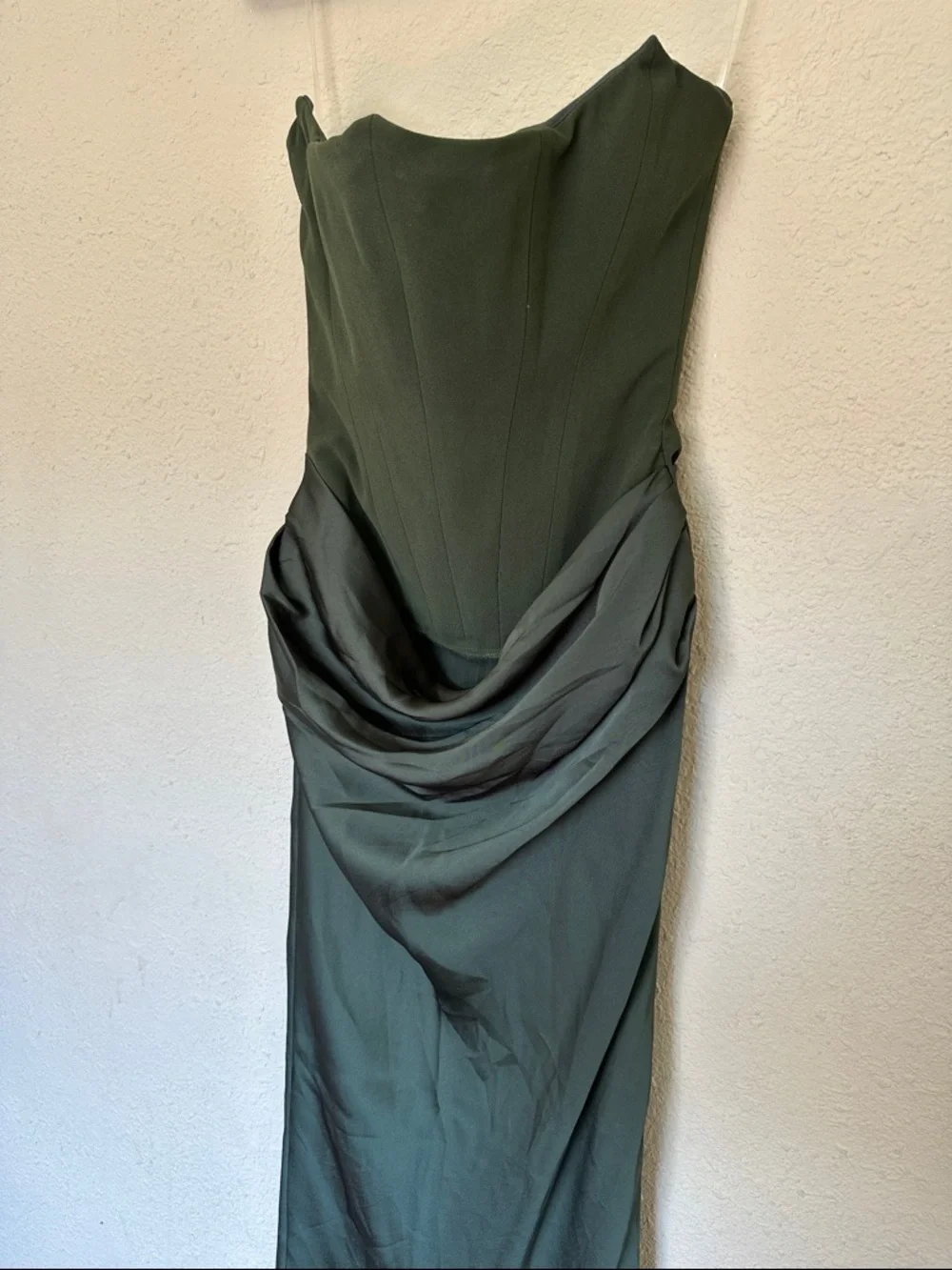 House of CB Dark Green Strapless Satin Maxi Dress - Picture 7 of 12